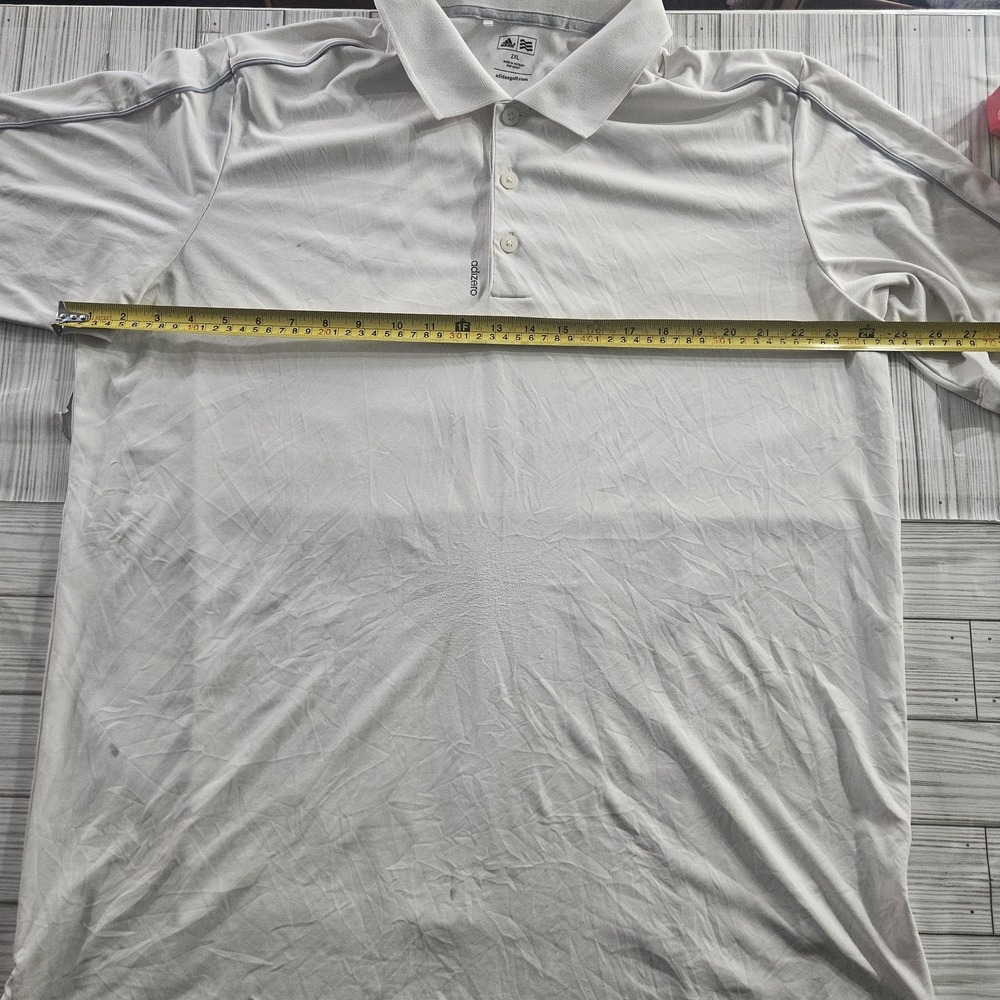 Adidas Polo Shirt Mens 2XL White Golf Performance 3 Stripe Logo Lightweight - Picture 4 of 6